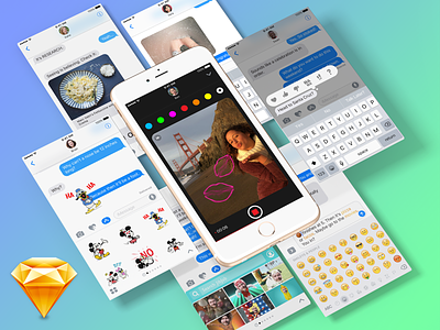 iOS 10 iMessage | Sketch Freebie app application blur emoji freebie gui imessage ios 10 iphone message sketch ui