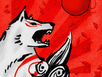 Ōkami capcom cartoon cherryblossoms dog fanart illustration japanese legend myth nintendoswitch noise okami photoshop photoshopbrush playstation2 sun texture videogame wolf
