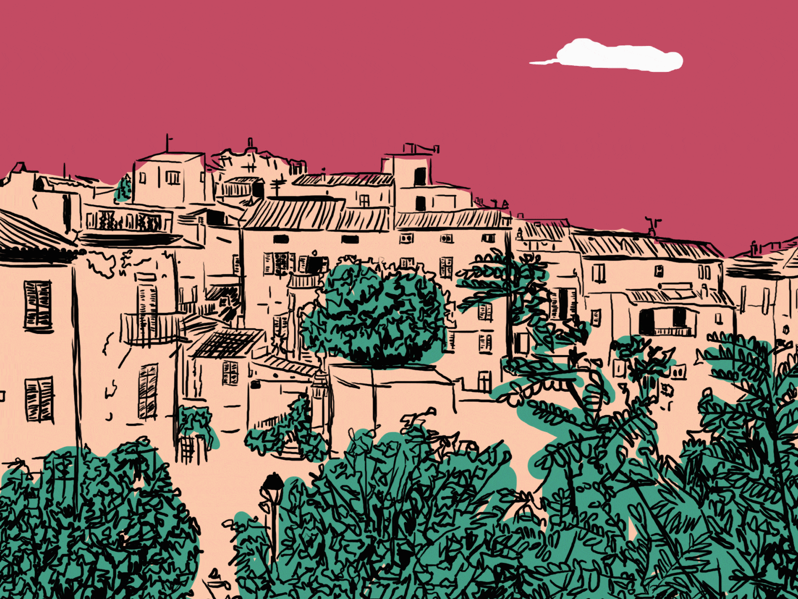 The small town of Belgodère bells church corse corsica countryside croquis drawing france island nature paint painting photoshop photoshopbrushes picture rotoscopy sketch town tree village