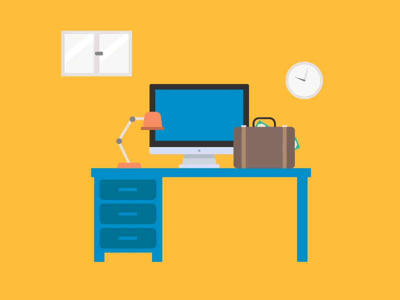 I wish animation briefcase computer desk flat design illustration motion design work