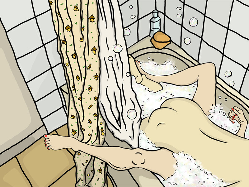 Hog the bathroom digital art lovers loving love nude bathroom illustration