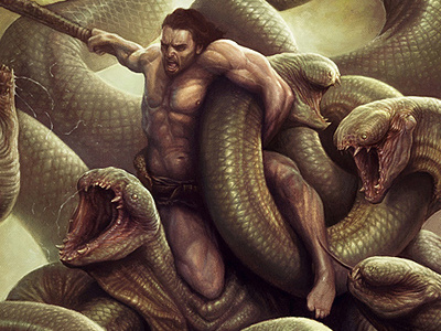 Hercules vs Hydra greek mythologie heracles herculey hydra illustration snake