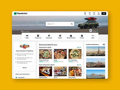 Subaru x Tripadvisor // Homepage Hero Product