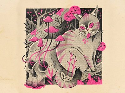 Spoopy Spring cat halftone illustration illustration digital procreate skull spoopy spring