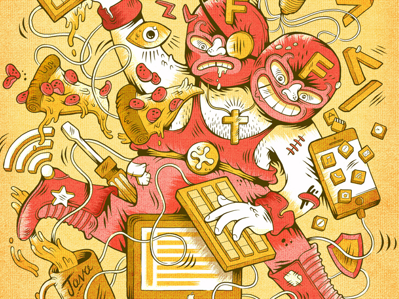 ¡VIVA INNOVATION! advertising artist code fluid illustration java luchadore pizza poster viva wifi wrestler