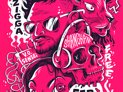 Localized Poster gig gig poster hand lettering illustration music panther screenprint skull