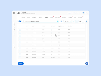 PartsHub Fitment Table app dashboard dashboard ui data data entry data validation design grid startup table ui ux web webpage website website design