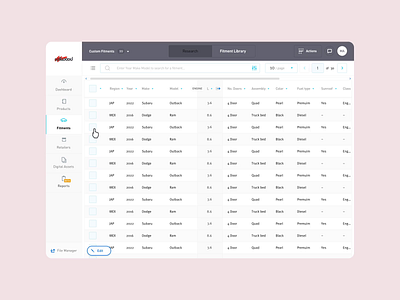 PartsHub Contextual Table Design app checkboxes checklist contextual dashboard dashboard ui design editing grid startup table table design typography ui ux web webpage website website design