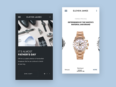 Eleven James Mobile Pages landing luxury mobile page startup ui ux watch watches webpage