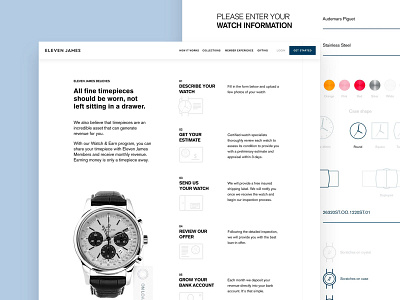 Eleven James Watch & Earn Page collection desktop luxury page startup ui ux watch watches webpage website