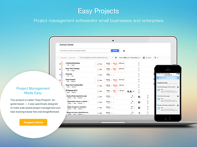 Easyprojects landing project management software site ui