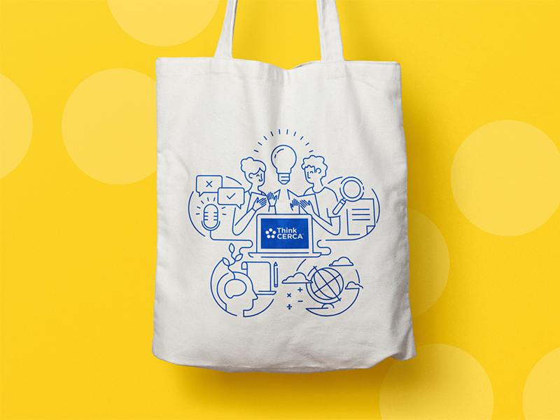 ThinkCERCA Tote Bag learning lightbulb flat line illustration brand marketing inspirational bag totebag tote