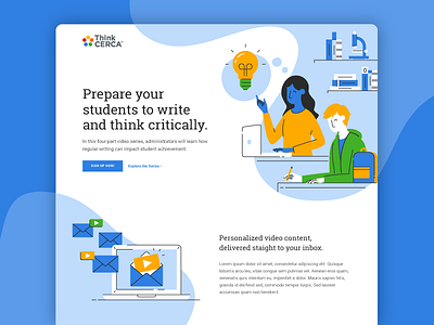 "Writing as the Path to Student Growth" Webinar classroom flat illustration illustrator landing page laptop students study thinking webinar webpage website