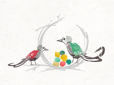 snow bowerbirds birds bower bowerbirds brush decorating illustration nest watercolor