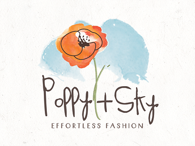 Poppy Sky Logo Design boutique california poppy fashion femine playful watercolor woman