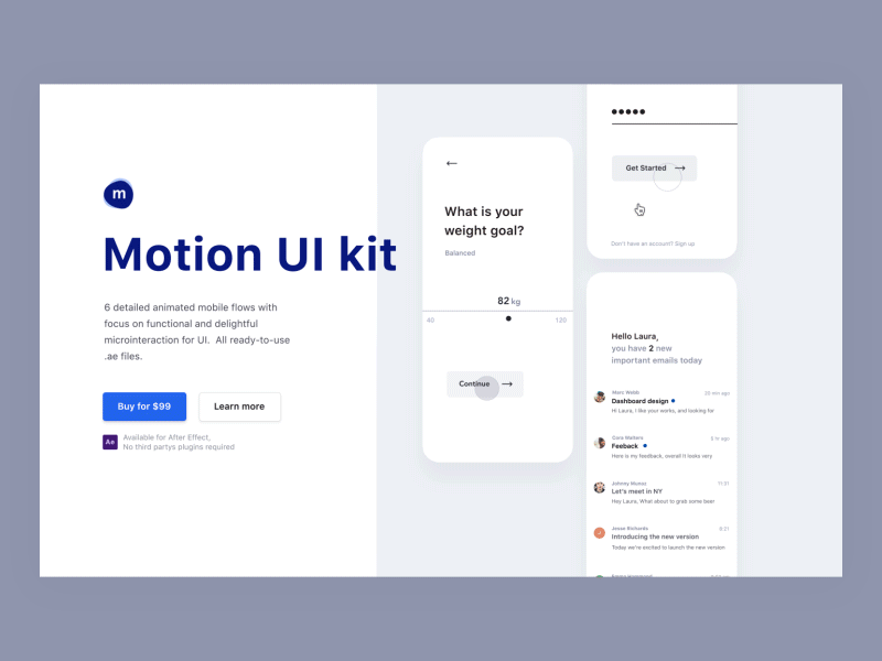 Landing Page UI Motion Kit animations app interations ios landing page micro interaction microinteractions mobile motion ui web design