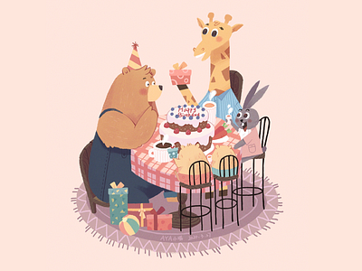 Happy Birthday animal birthday illustration sweets
