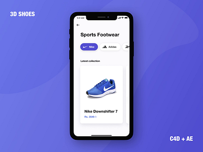 3D Shoes 3d after effects aftereffects animation app cinema 4d clean ecommerce interaction iphone mobile motion nike prototype render shoes shopping ui ux video
