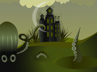 Sea monster architecture castle illustrator kraken monster sea swamp vector