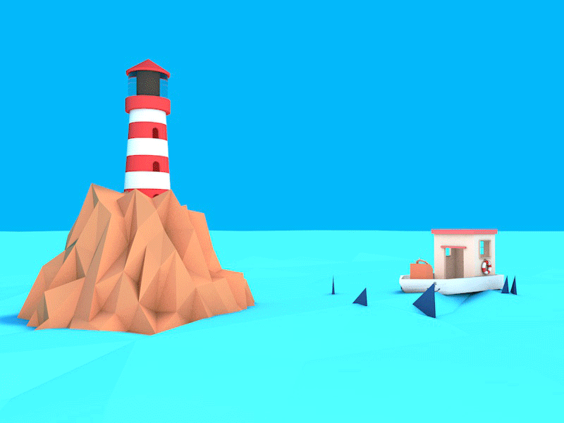 low poly world 3d c4d cinema4d fantasy free illustration lighthouse low lowpoly sea ship surface