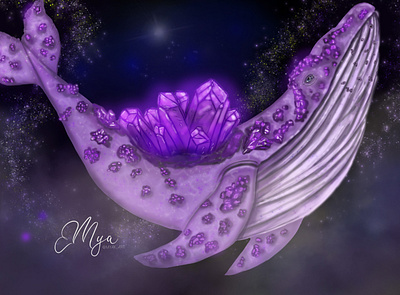 Amethyst whale book illustration crystals illustration nft whale