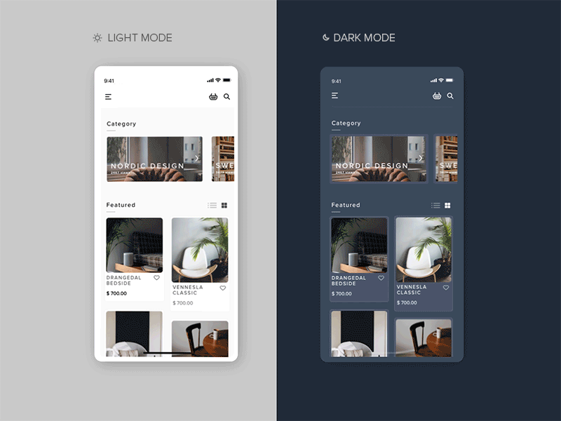 eCommerce furniture app UI