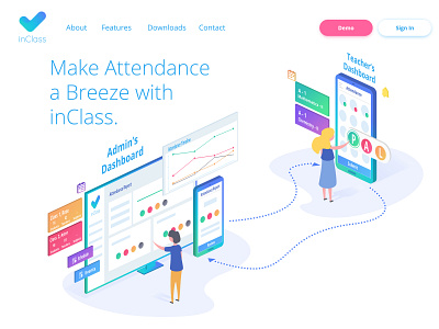 Inclass Landing Page attendance illustration landing page landing design website