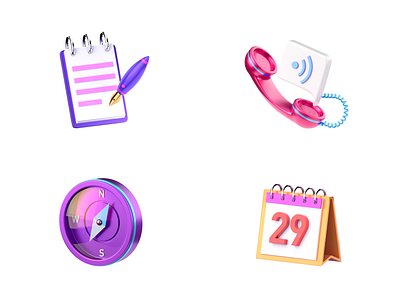 Icons 3d 3d art calendar icon icon set navigator note notepad phones