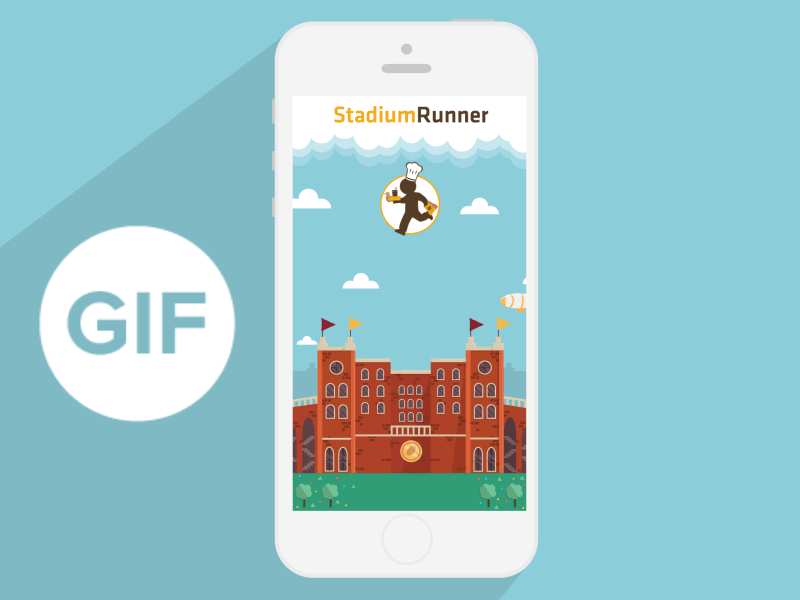 StadiumRunner Title Screen GIF animated app buttons flat fsu gif illustration iphone mobile stadium ui user interface