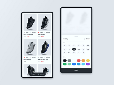 Shopping App l 3 · 365 adobexd design dribbble figma filter hello light theme light ui mobile app mobile ui nike shoe shoes shopping shopping app sort sort by trends ui