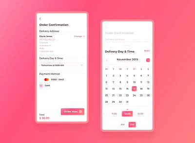 Delivery App l 7 · 365 calendar clean date picker delivery delivery address delivery time design fresh gradient mobile app mobile ui order pink schedule scheduler time picker typogaphy ui ui trends vector