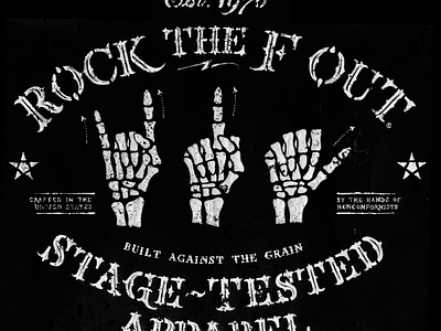 Rock The F Out / Skeleton Sign Language arch brand design drawn edgy hand heavy inline language lockup logo metal music punk rock roll sans script serif shirt sign skeleton skull stage star stencil tested tuscan type typography