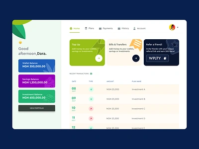 Wealthbuddy bank app dashboard design investments lagos nigeria web