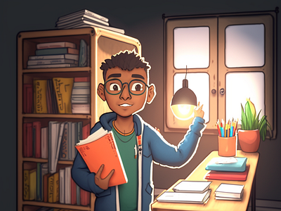 Max Teacher Studying books cartoon room study