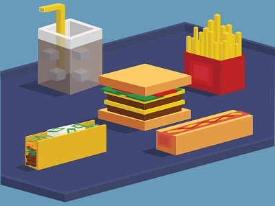 Albers' Lunch cubes fast food illustration isometric lunch