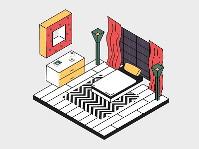 Black Lodging 3d adobe illustrator bedroom black lodge digital digital art flat design graphic graphic design illustration isometric twin peaks