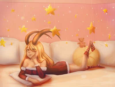 Xmas Deer-girl illustration