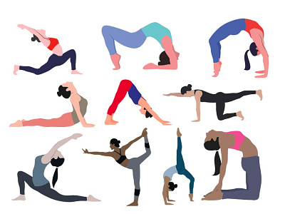 Set of slim sportive young woman doing yoga fitness exercises. h by ishan  nawod on Dribbble