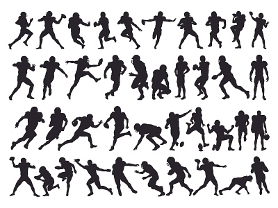 American football players silhouettes , vector pack, poses football sports
