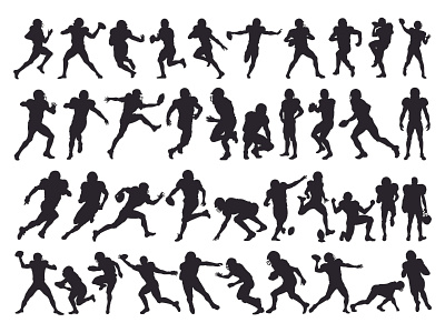 American football players silhouettes , vector pack, poses