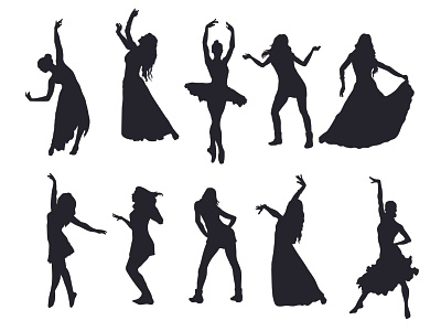 Dancing girls silhouettes. vector silhouettes of girls