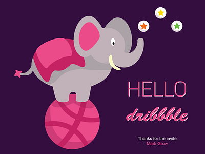 Hello Dribbble! circus design dribbble elephant first shot hellodribbble illustration invation pink thanks vector