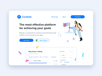 Confetti - Habit Tracker Landing Page branding design flat illustration landingpage logo marketing design uidesign ux vector website