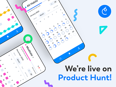 Confetti iOS + Android is Live on Product Hunt! branding dashboard design flat illustration launch launch day launch page logo product hunt