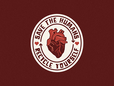 Save The Humans - Recycle Yourself badge branding cause charity design heart heart beat heart icon illustration negative space negative space non profit organ organs vector