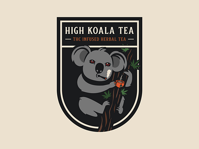 High Koala Tea - THC Infused Herbal Tea badge branding cannabis colorado denver design emblem flat illustration koala marijuana package design tea trees type vector weed