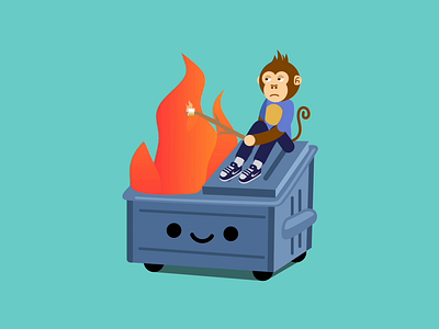 dumpster fire after effects aftereffects animation dumpster fire illustration marshmellows monkey