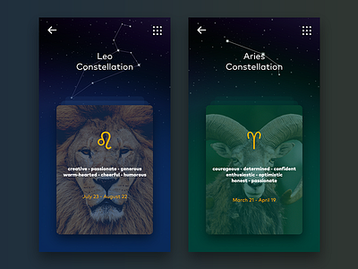 Zodiac Mobile UI aries interface leo mobile ui ux zodiac