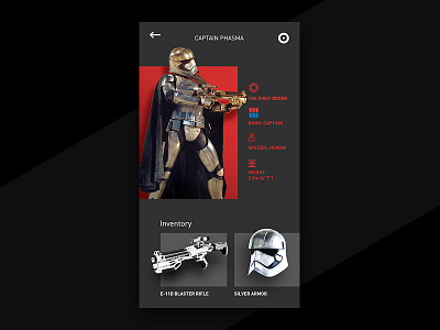 Star Wars Character UI captain phasma interface mobile star wars the dark side ui ux