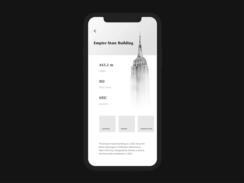 Empire UI animation app concept architecture empire state building history mobile motion new york ui ux